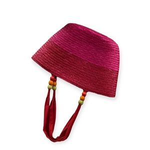 Red & Pink Straw Tote Bag